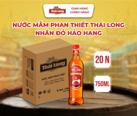 [Thùng 3 chai] Nước mắm Phan Thiết THÁI LONG - NHÃN ĐỎ HẢO HẠNG 20N - 750ml (Chai Pet)