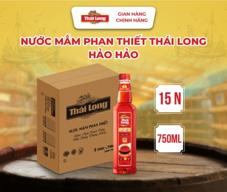 [Thùng 3 chai] Nước mắm Phan Thiết THÁI LONG - HẢO HẢO 15N - 750ml (Chai Pet)