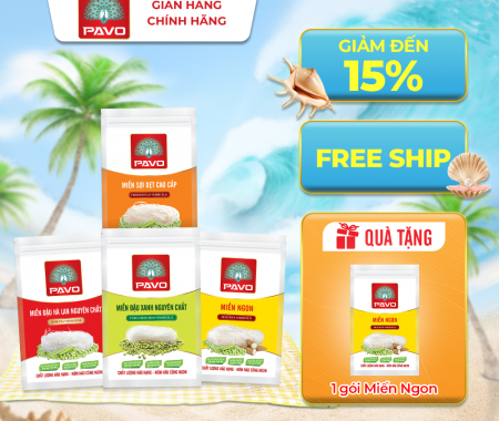 CB 4 Túi Miến Pavo 200gr (1Miến đậu HL + 1Miến đậu xanh + 1Miến ngon + 1Miến sợi dẹt cao cấp)
