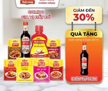 Combo Tương ớt Hảo Hạng 250gr - Nước tương nấm Shiitake 250ml - 6 xốt gia vị Thái Long Yến Tiệc