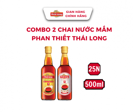 Combo 2 chai nước mắm Phan Thiết THÁI LONG loại 500ml CTT  (Nhãn Vàng Thượng Hạng 25N+ Vi Chất Đặc Biệt 25N)